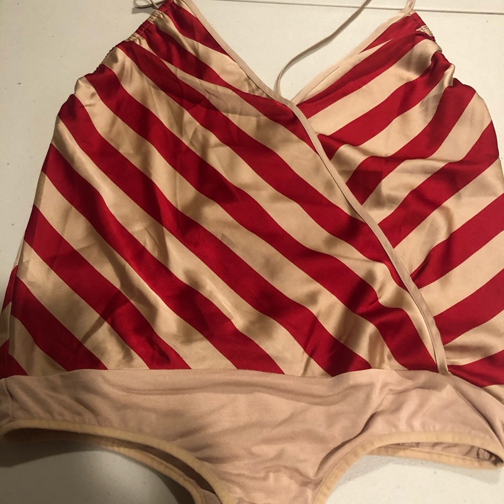 BEBE Red and Tan Bodysuit
